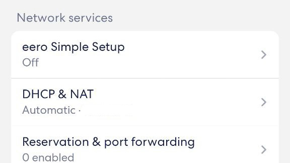 eero Network Settings screenshot excerpt