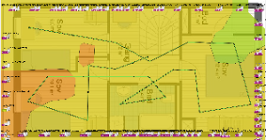 The heat map shows a residence/floor with poor coverage