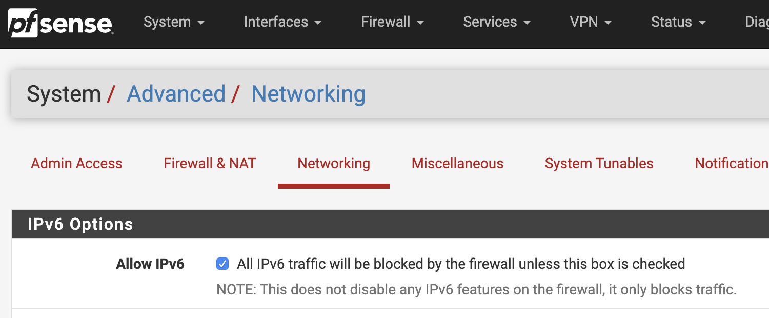 Screenshot pfsense network settings