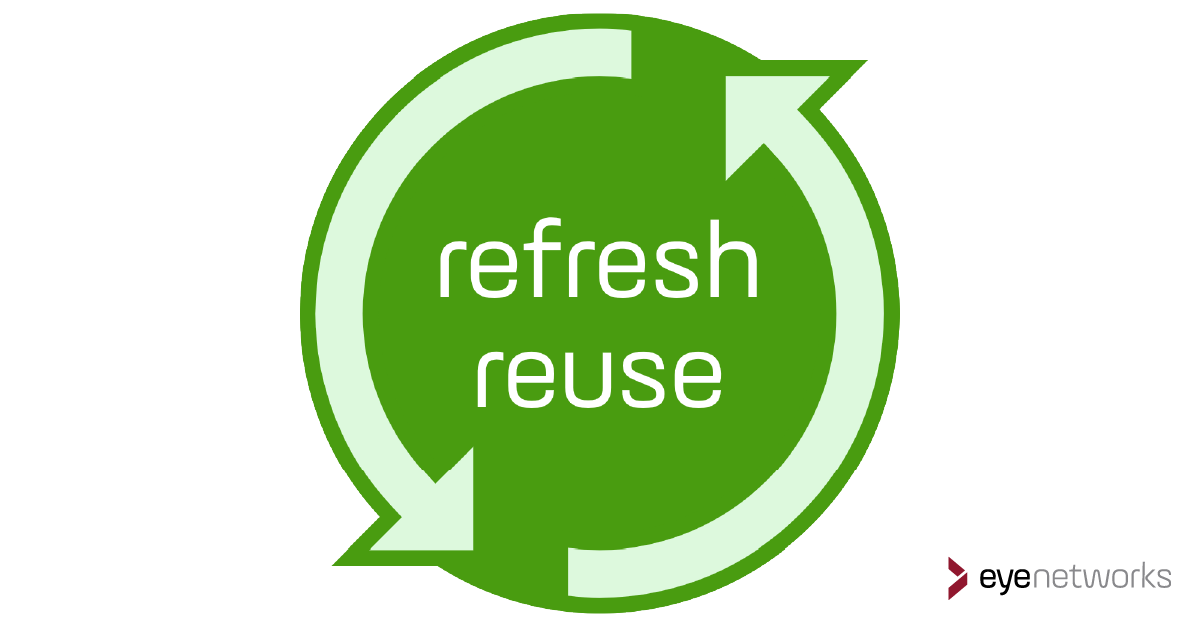 Big, green circle with lighter green arrows going around it. Text in the middle says "refresh reuse"