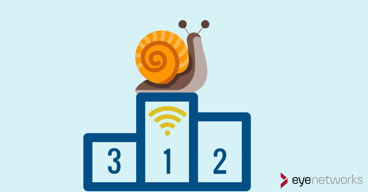 illustration of a podium with a snail in first place and a yellow wifi symbol below