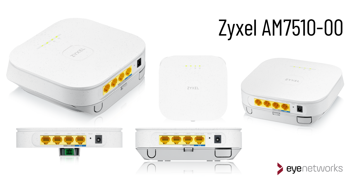 Product images of Zyxel AM7510-00 sampled together on a white background. Logo from Eye Networks