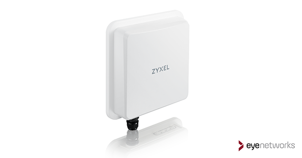 Picture of Zyxel NR7103 outdoor 5G device, logo from Eye Networks