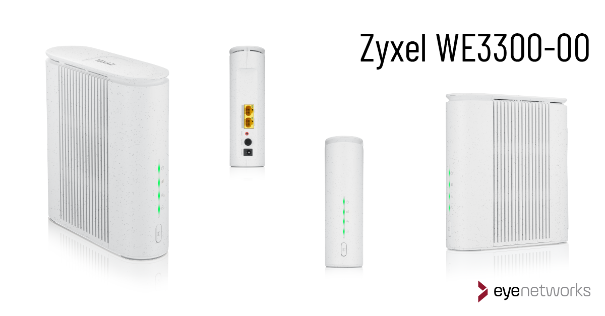 Product images of Zyxel WE3300-00 sampled together on a white background. Logo from Eye Networks